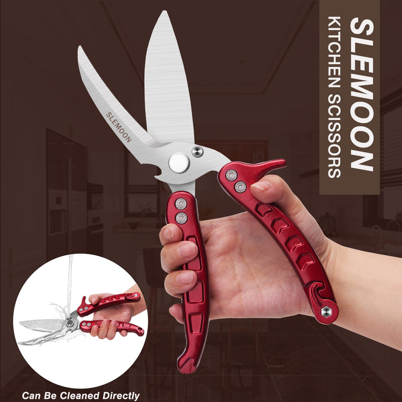 SLEMOON Kitchen Shears Heavy Duty Poultry Shears Meat Cutting Dishwasher Safe and Stainless Food Kitchen Scissors for Chicken Turkey Thanksgiving,Burgundy Burgundy - BeesActive Australia