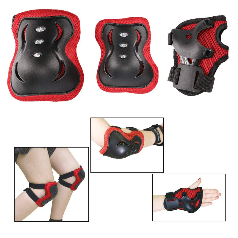BOSONER Kids/Youth Knee Pad Elbow Pads Guards Protective Gear Set for Roller Skates Cycling BMX Bike Skateboard Inline Skatings Scooter Riding Sports Black / Red Small (3-8 years) - BeesActive Australia