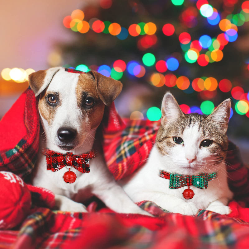 4 Piece Christmas Cat Collar Breakaway Adjustable Safety Kitty Collar with Cute Bow Tie and Bell Snowflake Plaid Cat Collar with Green Red Kitten Accessories Pet Collar Flower for Small Animal Holiday - BeesActive Australia