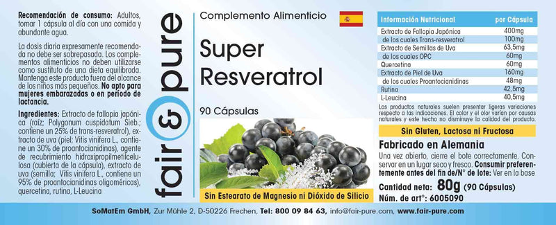 Super Resveratrol, Natural Trans-resveratrol from Knotweed and bioflavonoids (quercetin, Rutin, OPC), Vegan, 90 resveratrol Capsules - BeesActive Australia