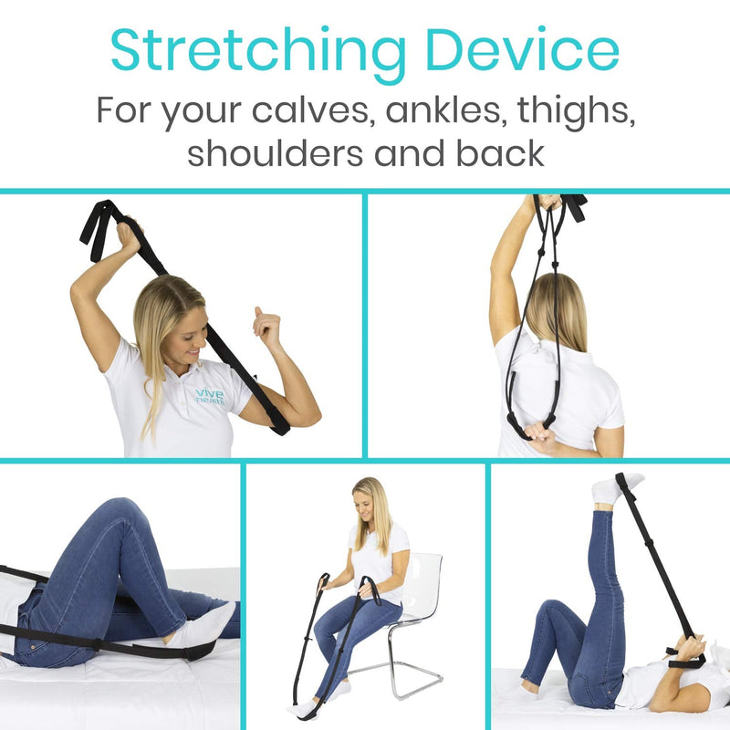Vive Leg Lifter, Proflex Strap - Assist with Nylon Webbing for Recovery, Stretching - Feet Loop with Hand Grips - Lift and Stretch Foot, Calf - Rigid for Elderly, Handicapped, Injury, Car and Bed Black - BeesActive Australia