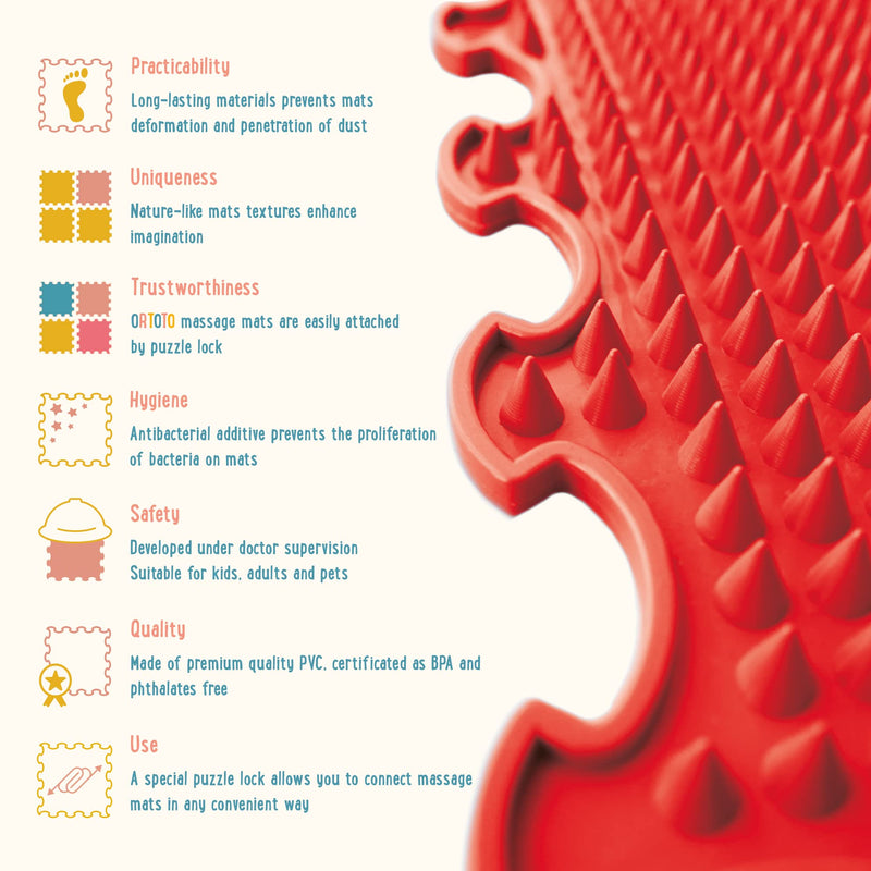 ORTOTO Premium Single Sensory Massage Mat, Puzzle mat, Orthoepedic - Manual Massage Mat (Spikes - Strawberry Red) - BeesActive Australia