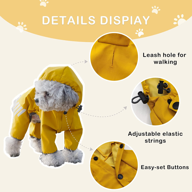 Cosibell Waterproof Puppy Dog Raincoats with Hood for Small Medium Dogs,Poncho with Reflective Strap, Lightweight Jacket with Leash Hole X-Large Yellow - BeesActive Australia