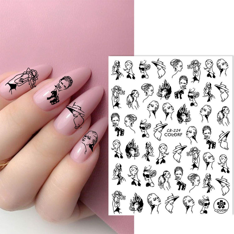 5 Sheet Art Nail Stickers Black and White Lines Fresh Art Young Cool Girls, Female Nails, Decorative Nail Accessories, Manicure Skills Simple and Fashionable - BeesActive Australia