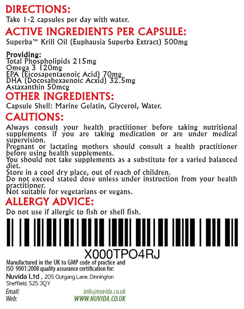 Krill Oil Capsules 500mg / 1000mg per Serving / 60 Krill Oil Capsules/High in Omega-3 Fatty acids/Soft Gel Easy Swallow Capsules/Sustainably Sourced - BeesActive Australia