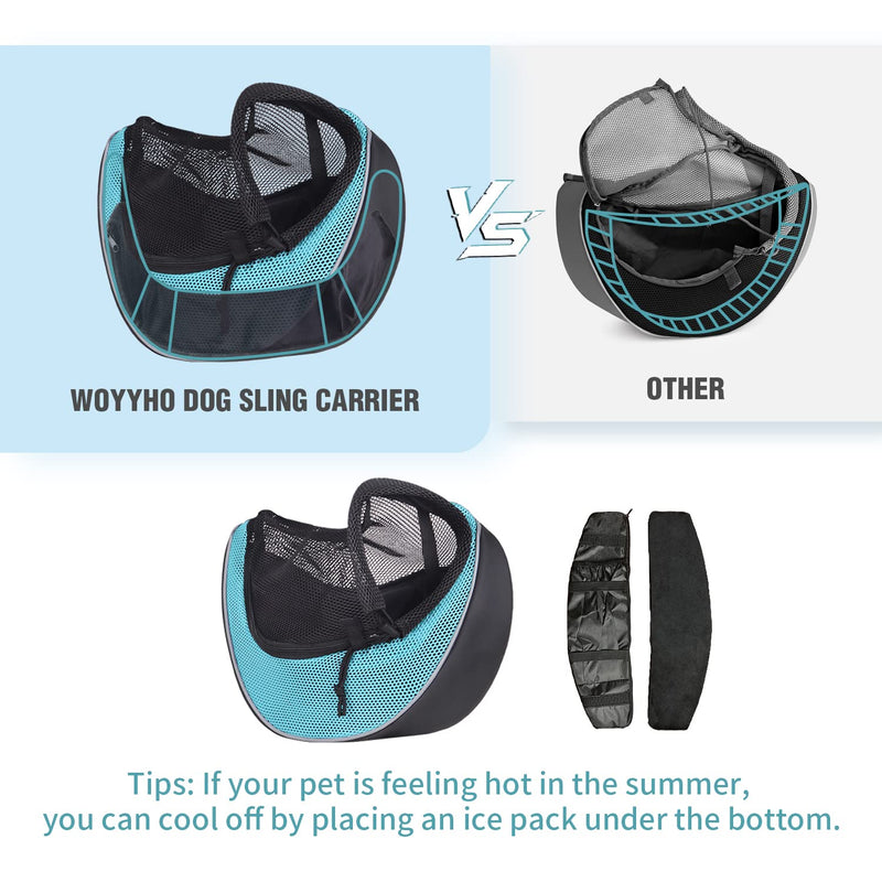 WOYYHO Small Pet Dog Sling Carrier Zipper Pocket Breathable Puppy Sling Carrier with Removable Bottom Adjustable Safe Dog Crossbody Carrier for Small Medium Dogs Cats Rabbit Outdoor Travel Cyan - BeesActive Australia