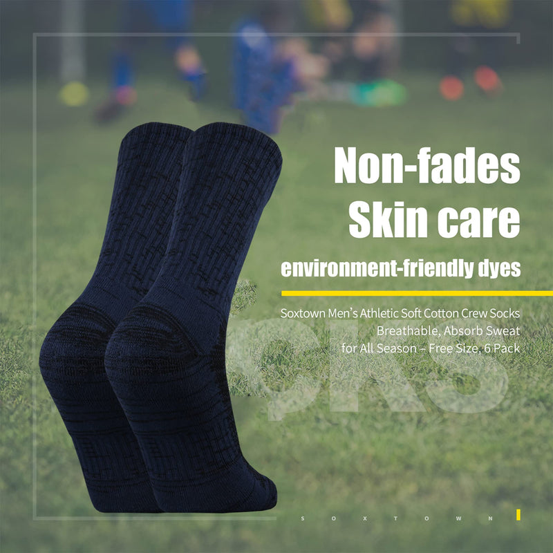 Sox Town Moisture Wicking Breathable Performance Combed Cotton Cushion Crew Socks Men 6 Pack Shoe Size: 6-12 Navy Blue - BeesActive Australia