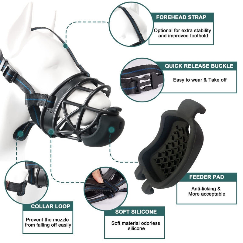Dog Muzzle with Slow Feeder for Positive Conditioning, Prevents Biting Scavenging Chewing and Licking, Humane Basket Muzzle for Small Medium Large Aggressive Dogs, Allows Panting, Easy to Accept Black XL - BeesActive Australia