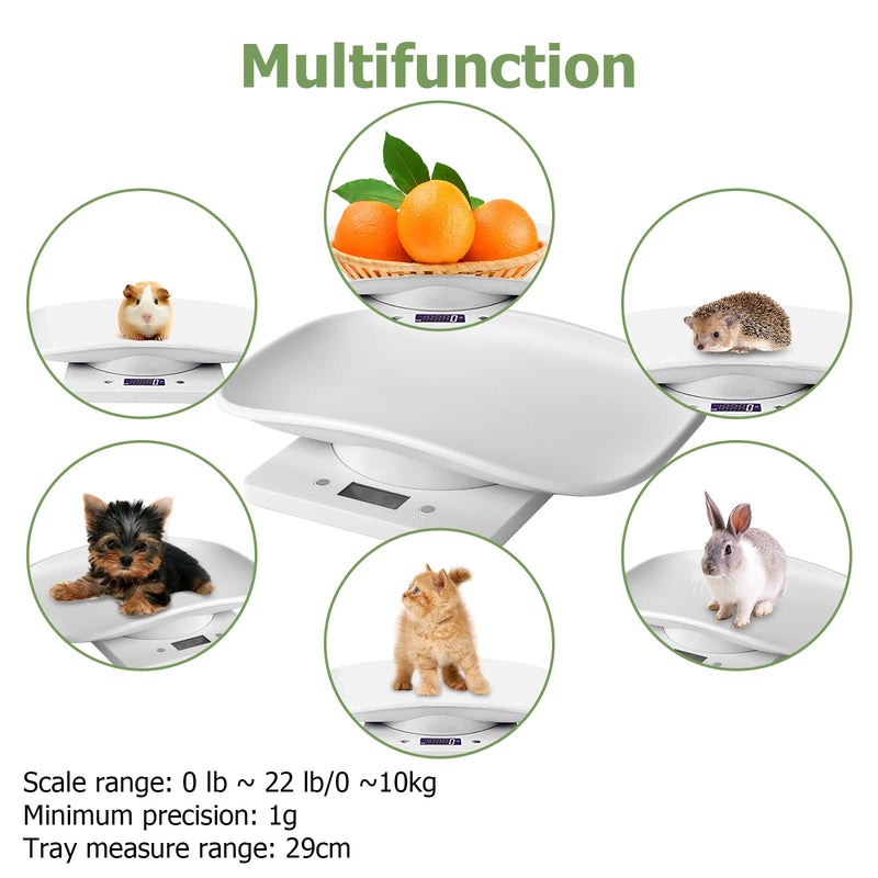 Qulable Digital Small Animals Scale with Tape Measure, Weigh Your Kitten, Rabbit, or Puppy with High Precision, Multi-Function Electronic Scales for Small Dogs Cats Crawl Pet (Pet Scale) White - BeesActive Australia