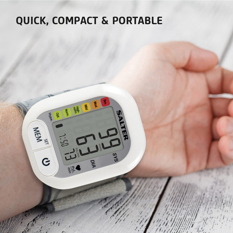 Salter BPW-9101-EU Electric Wrist Blood Pressure Monitor – Automatic Irregular Heart Rate Detector, Compact for Home Use and On the Go, Stores 60 Readings, Traffic Light Style Display, 13-21.5 cm Cuff - BeesActive Australia