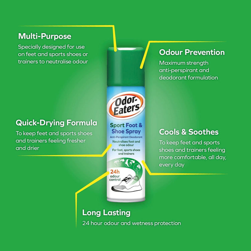 Odor-Eaters, 24 Hour Odour Destroying Antiperspirant Foot and Shoe Spray for Sport Shoes, Pack of 3 - BeesActive Australia
