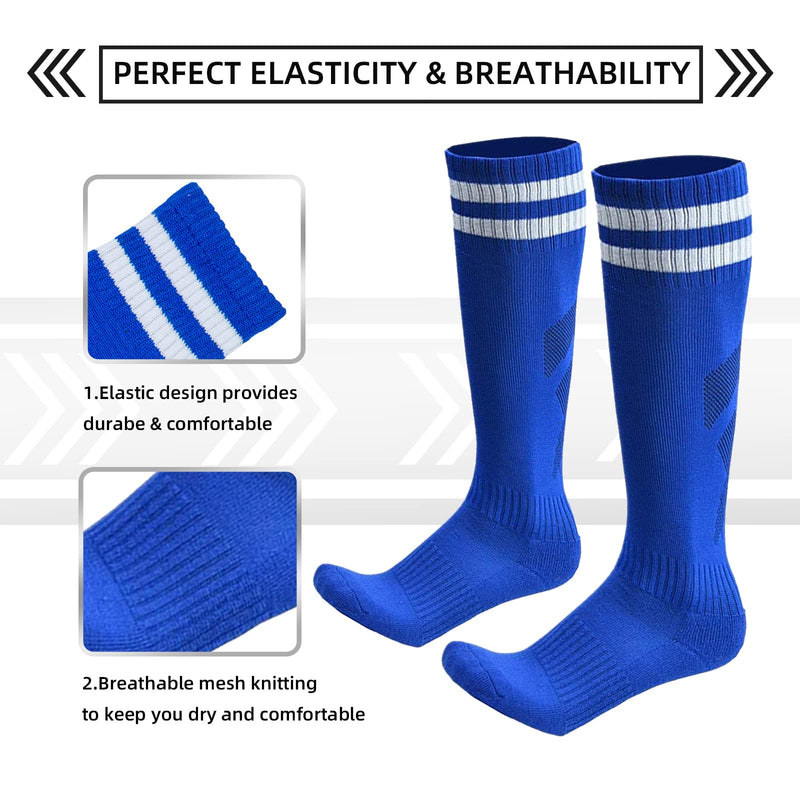 AITUSI Soccer Shin Guards for Kids Youth, Shin Pads and Long Soccer Socks for 3-15 Years Old Boys Girls Toddler Children Teenagers, Soccer Equipment for Football Games Shin Guards with Socks, Black + Blue Medium ( 3'9 - 4'6 Tall ) - BeesActive Australia
