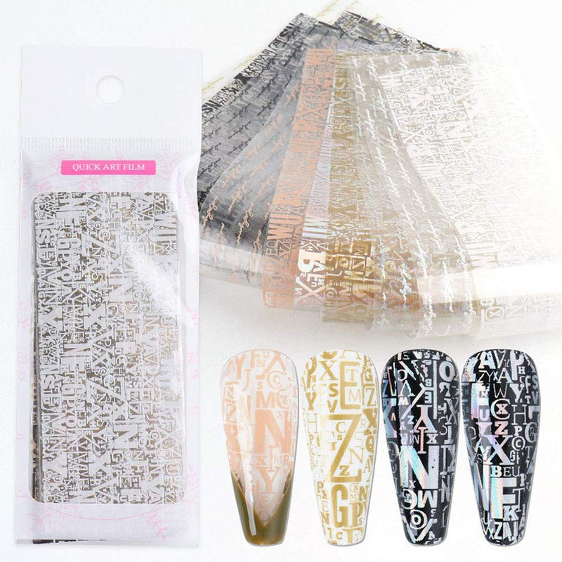 Lookathot 10Sheets Laser Sky Stars Nail Art Stickers Gold Silver English Words Pattern Symphony Foil Paper Printing Transfer Acrylic Decals DIY Decoration Tools - BeesActive Australia