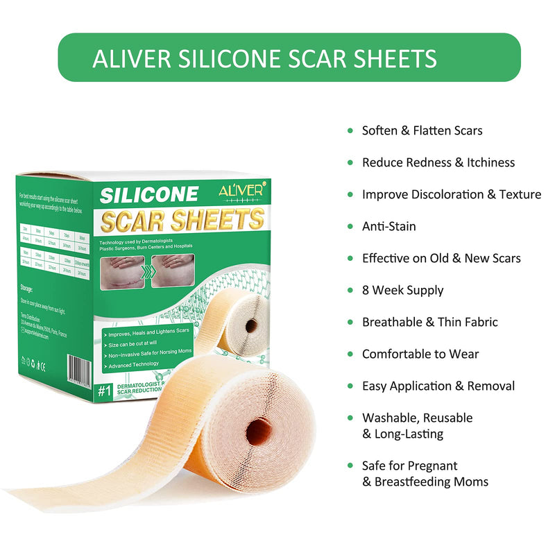 Silicone Scar Sheets (1.6” x 60”) Medical Soft Silicone Scar Tape for Scar Removal, Easy-Tear Silicone Tape Roll for Surgery Scars,Highly Comfortable Painless Easy Removal,Medical Grade Wound Dressing 1.6” x 60” - BeesActive Australia