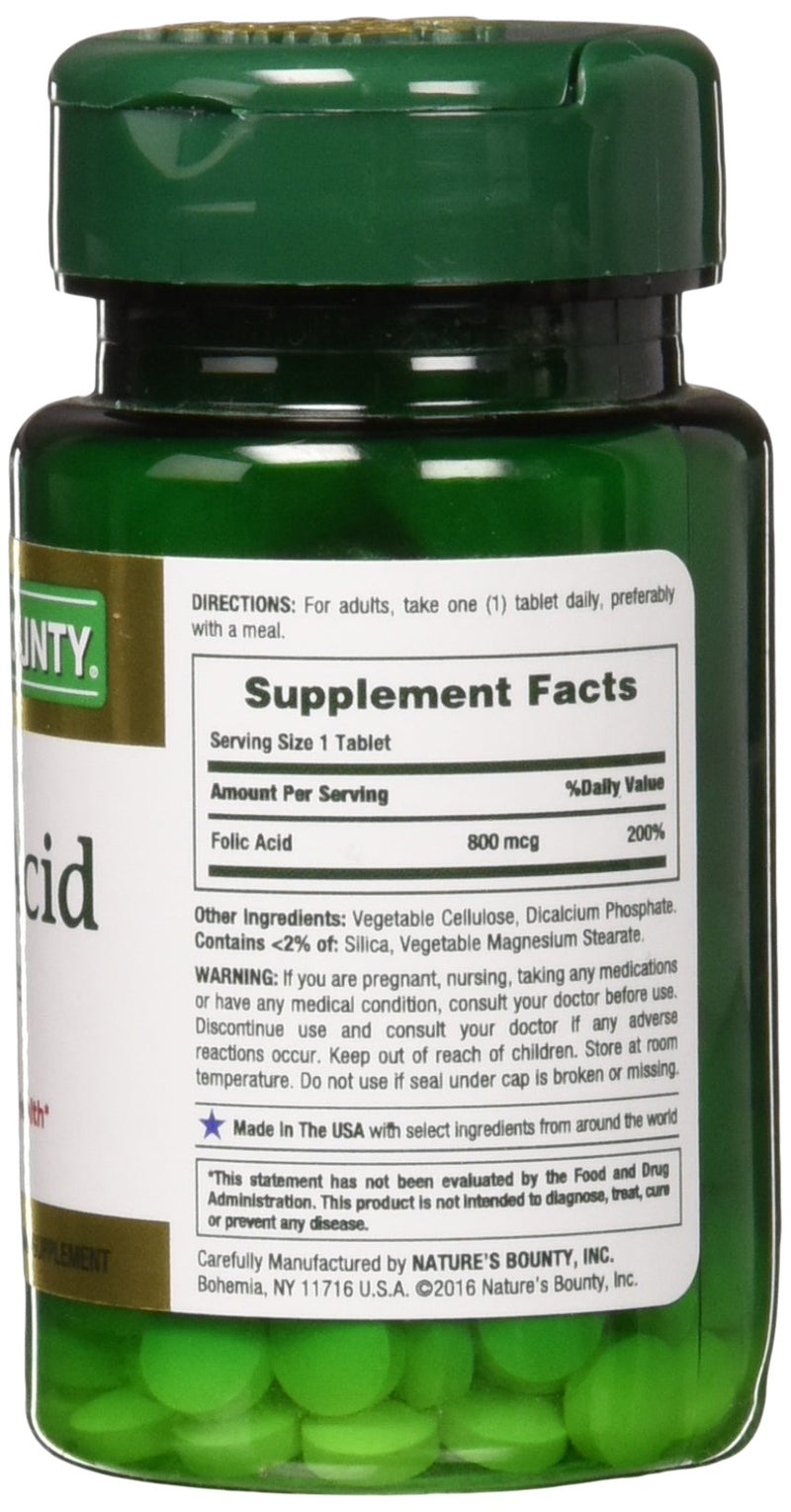 Nature's Bounty Folic Acid 800 mcg Tablets Maximum Strength 250 ea (Pack of 2) - BeesActive Australia