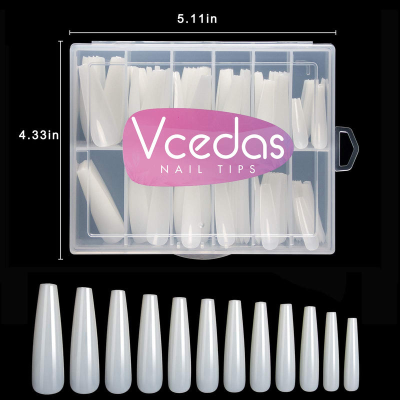 Vcedas 240PCS Extra Long Full Cover Nails XXL Coffin Tips Natural Long Ballerina False Nail Tips for DIY Finger with Box (240 Natural) 240 Natural - BeesActive Australia