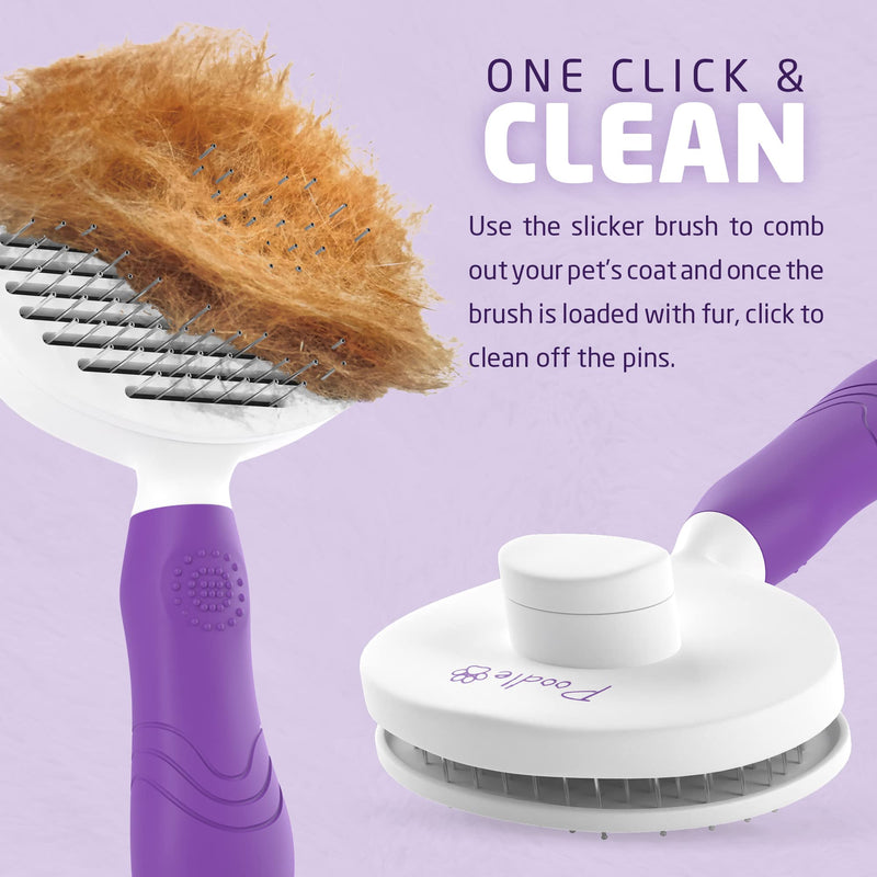 Poodlie Self Cleaning Pet Brush - Dog Brush for Shedding - Slicker Brush for Dogs - Cat Brushes for Indoor Cats - Dog Comb for Long Haired & Short Haired Dogs - Puppy Cat Grooming Undercoat Deshedding - BeesActive Australia