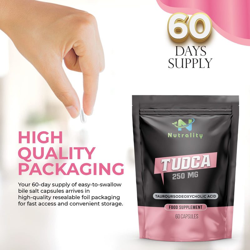 Nutrality Tudca Supplement 250mg - 60-Day Supply Tudca Bile Salts for Liver Cleanse Detox and Repair - Brain Health, Mitochondria Support, Gut Microbiome Booster - Suitable for Vegans & Vegetarians - BeesActive Australia