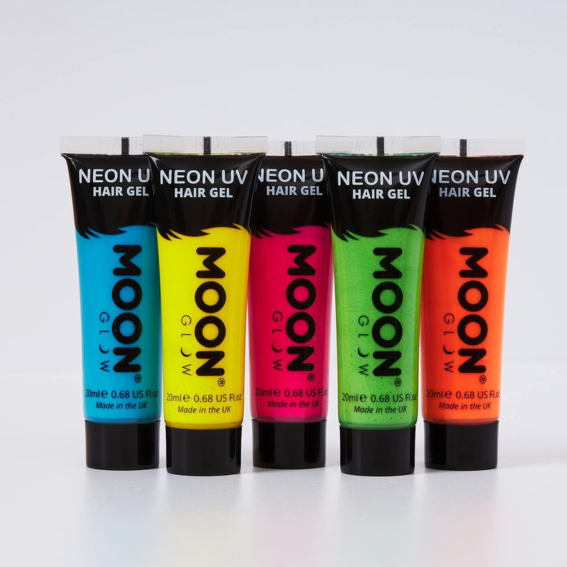 Moon Glow Neon UV Hair Gel - 20ml Set of 5 tubes – Temporary wash out hair colour dye - Spike and glow! - BeesActive Australia