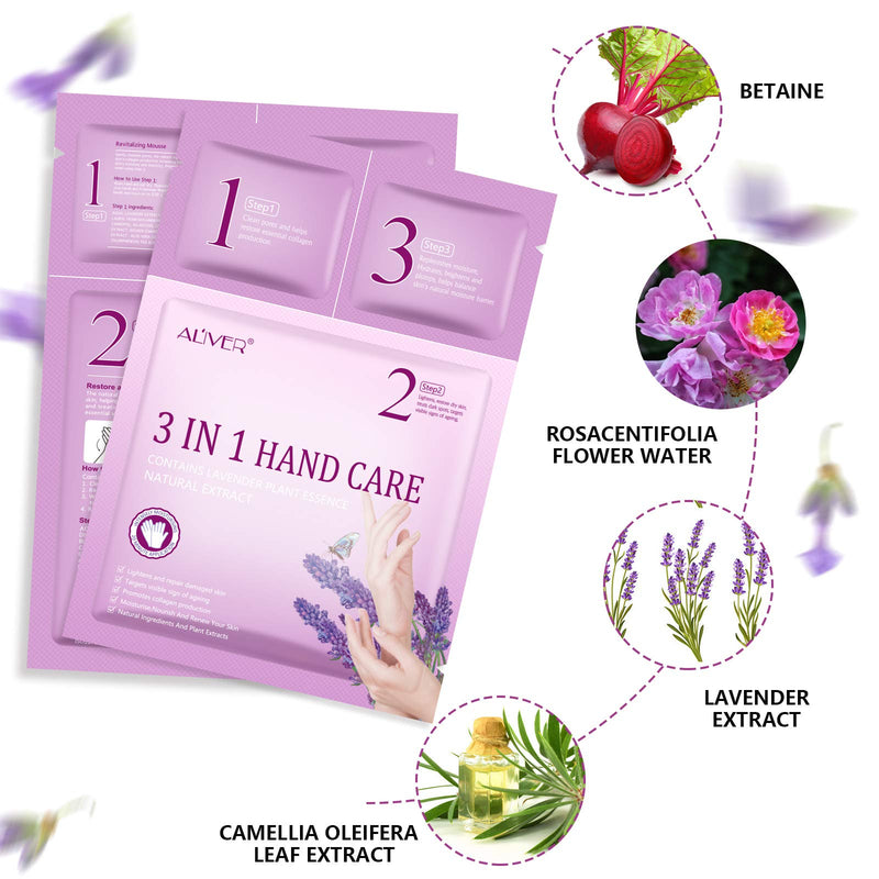 Hand Mask Moisturizing Gloves, 3 Packs 3 in 1 Hand Mask Gloves Set with Vitamin, Natural Plant Extracts for Dry Skin and Cracked Hands, fits for Women & Men Deep Purple - BeesActive Australia