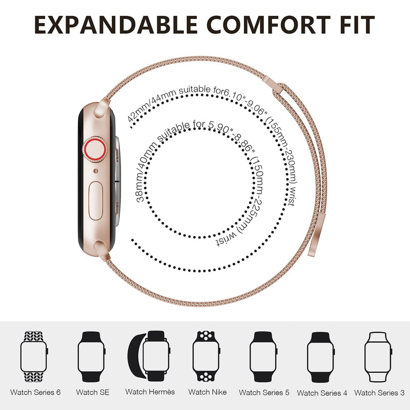 OULUOQI Compatible with Apple Watch Band 38mm 40mm 41mm 42mm 44mm 45mm Women and Men, Stainless Steel Mesh Loop Magnetic Clasp Replacement for iWatch Band Series SE 7 6 5 4 3 2 1 (38mm Champagne Gold) A-Champagne Gold 38mm/40mm/41mm - BeesActive Australia