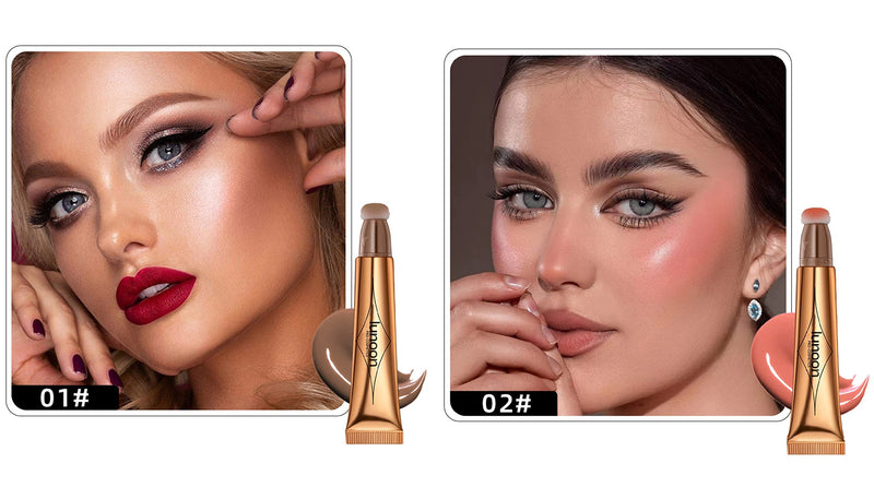 2 Colors Liquid Contour Beauty Wand, Highlighter and Bronzer Stick,Long Lasting & Smooth Natural Matte Finish,with Cushion Applicator Attached Easy to Blend. (1# / 2#) 2 Colors- 1# / 2# - BeesActive Australia
