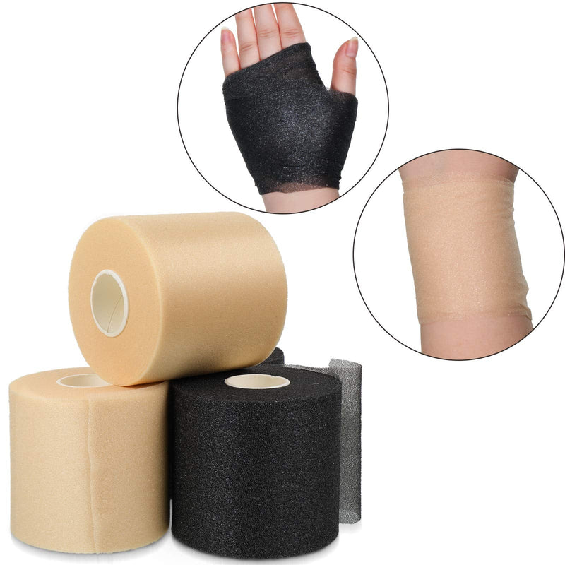 4 Pieces Foam Underwrap Athletic Foam Tape Sports Pre Wrap Athletic Tape for Ankles Wrists Hands and Knees (Black, Beige,2.75 Inches x 30 Yards) Black, Beige 2.75 Inch x 30 Yards - BeesActive Australia