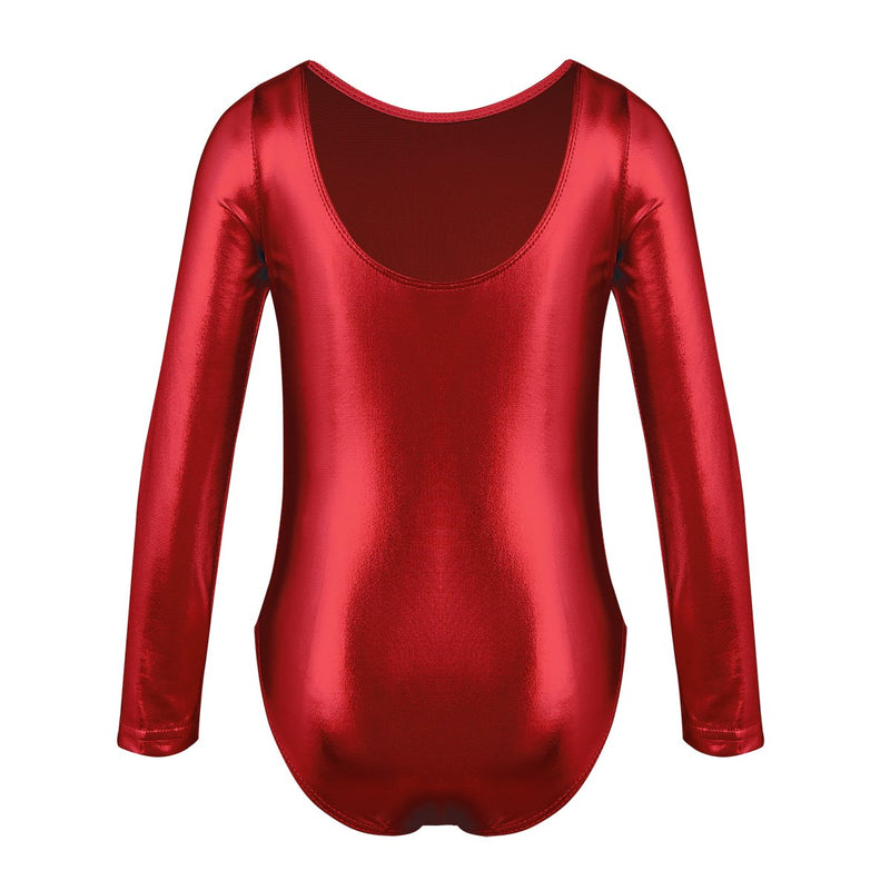 [AUSTRALIA] - Agoky Girls Metallic Leather Sleeveless Leotard Ballet Dance Gymnastics Jumpsuit 7-8 Red Long Sleeves 