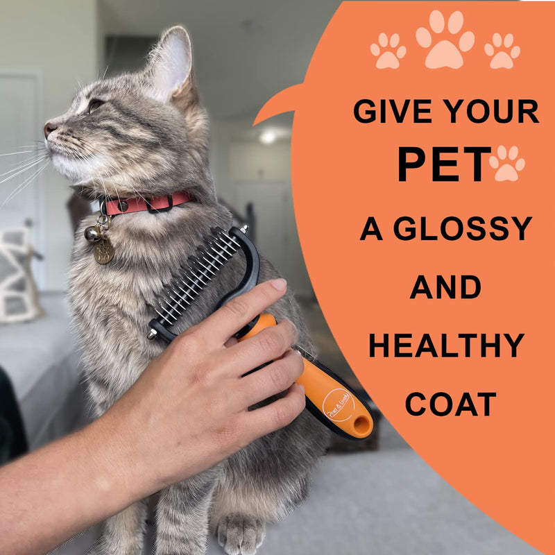 Pret & Lively 2 in 1 Pet hair Dematting Tool, Tough Mats and Tangles, Undercoat Rake Comb, Dogs, Cats, Rabbits, & All Hairy Pets, Holiday Gift, Professional Grooming Brush For Deshedding, Extra Wide Orange - BeesActive Australia