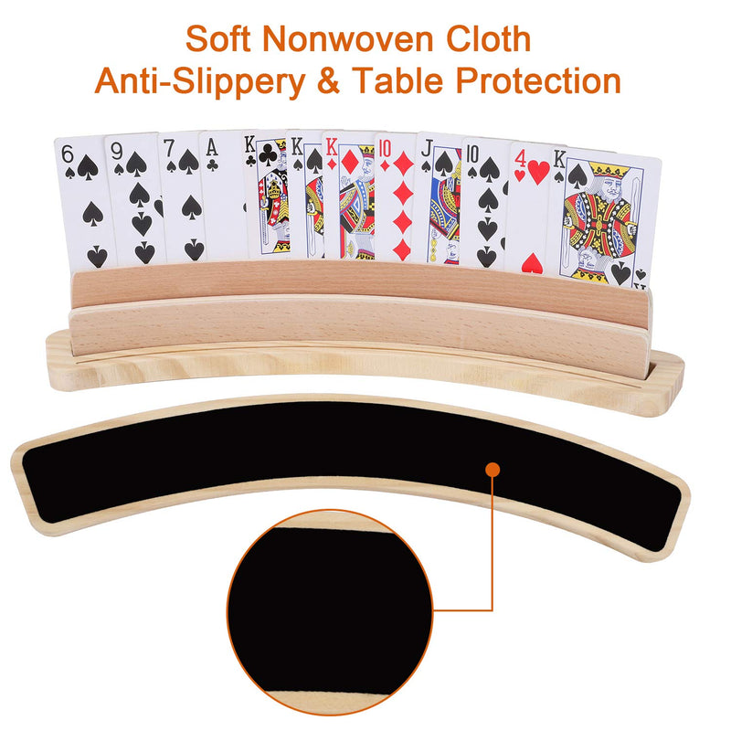 Exqline Curved Wooden Playing Card Holder Tray Rack Organizer Set of 2 Solid Card Holder for Kids Seniors - 13.8 x 1.9 x 2.4 Inch for Bridge Canasta Strategy Card Playing - BeesActive Australia