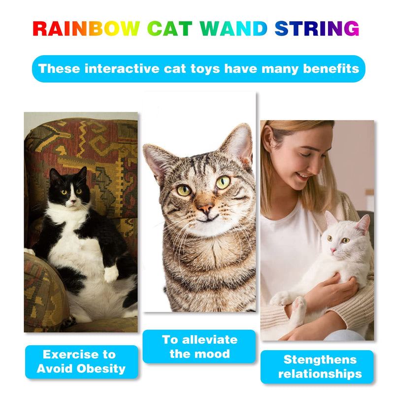 M JJYPET Cat Wand Toys, Interactive Kitten Toys for Indoor Cats,Colorful Cat Teaser Wand String for Cat Kitten Exercise-3PCS - BeesActive Australia
