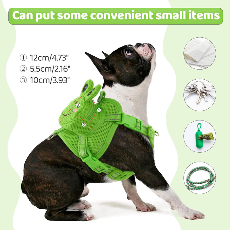 OUOBOB Dog Backpack Harness Dog Self Carrier Bag Adjustable No-Pull Pet Harness Vest Puppy Mesh Saddle Bag with D-Ring Cute Frog Backpack for Outdoor Travel Hiking Daily Walking Small Medium Dogs Green Frog - BeesActive Australia