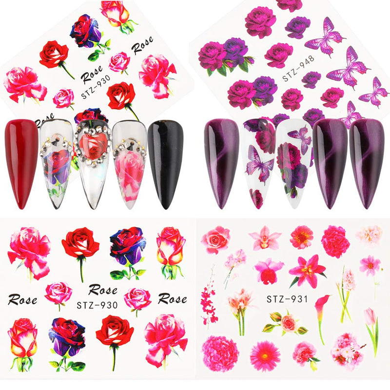 Nail Stickers for Women Nail Art Accessories Water Transfer Nail Decals Butterfly Rose Flower Nail Art Stickers Acrylic Manicure Nails Supply Nail Art Design DIY Decorations (24 Sheets) - BeesActive Australia