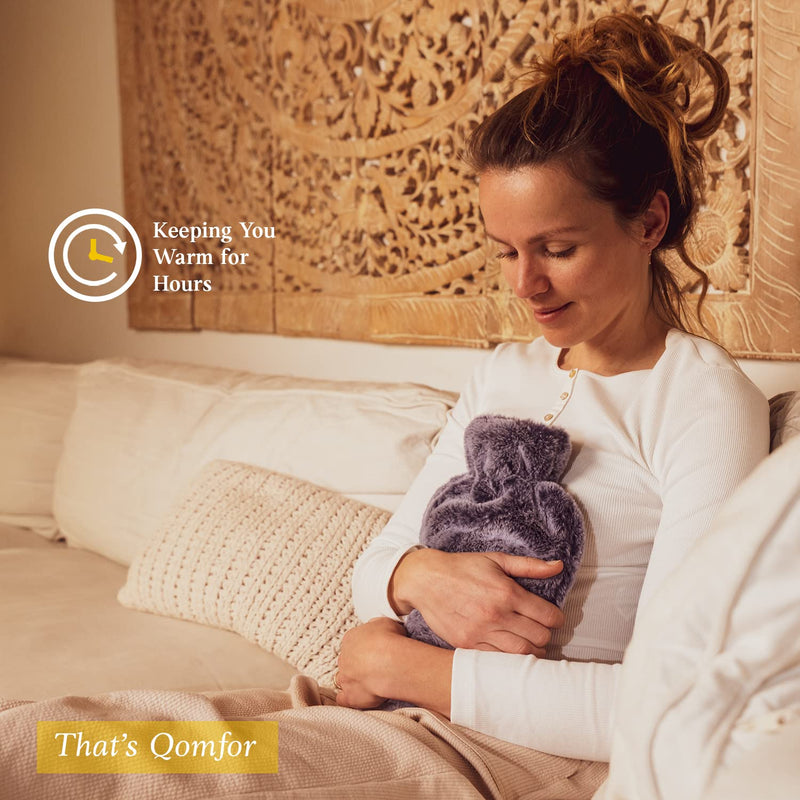 Qomfor Hot Water Bottle with Fluffy Cover - Soft Premium Faux Fur Cover - 1.8l Large Capacity - Hot Water Bag for Cosy Nights, Pain Relief, Back, Neck and Shoulders - Great Gift for Women (Dark Grey) Dark Grey - BeesActive Australia