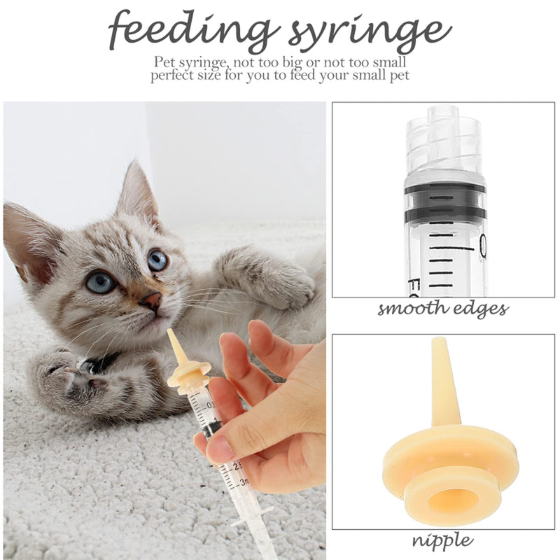 Pet Feeding Syringe with Nipple, Silicone Feeding Tools for Kitten Puppy Feeding Syringe for Newborn Cat Dog Small Animals Rabbits 1ml+3ml+5ml - BeesActive Australia