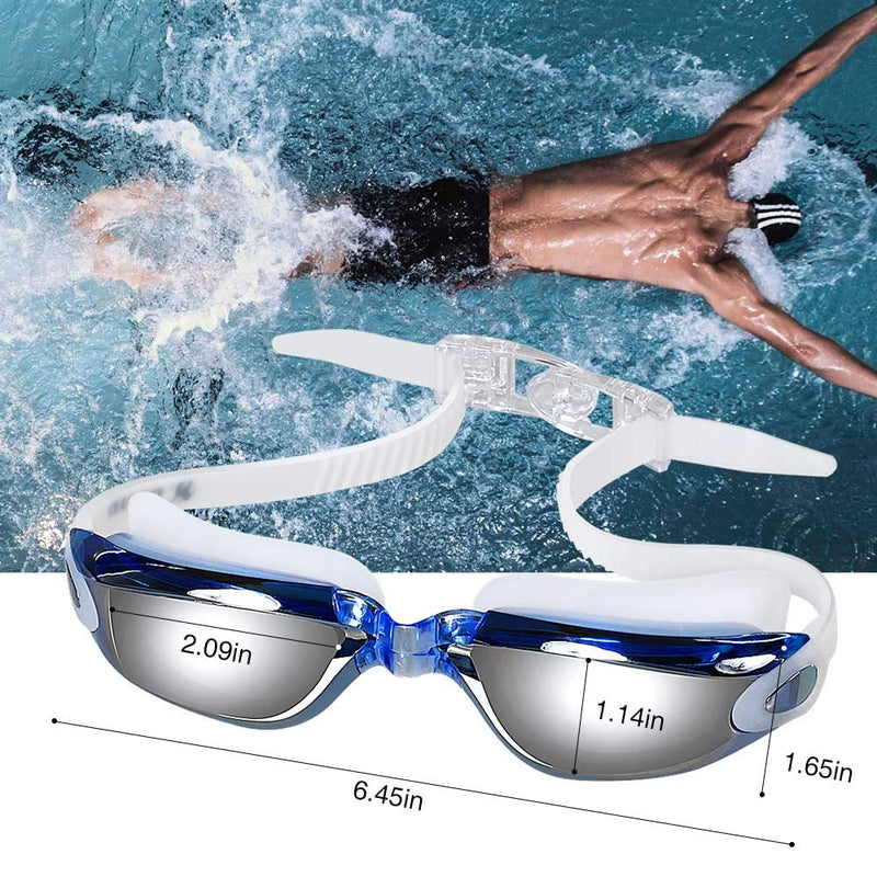 Swim Goggles for Adult Men Women, OMID Anti-Fog No Leaking Swimming Goggles Blue-white With Mirrored Lenses - BeesActive Australia