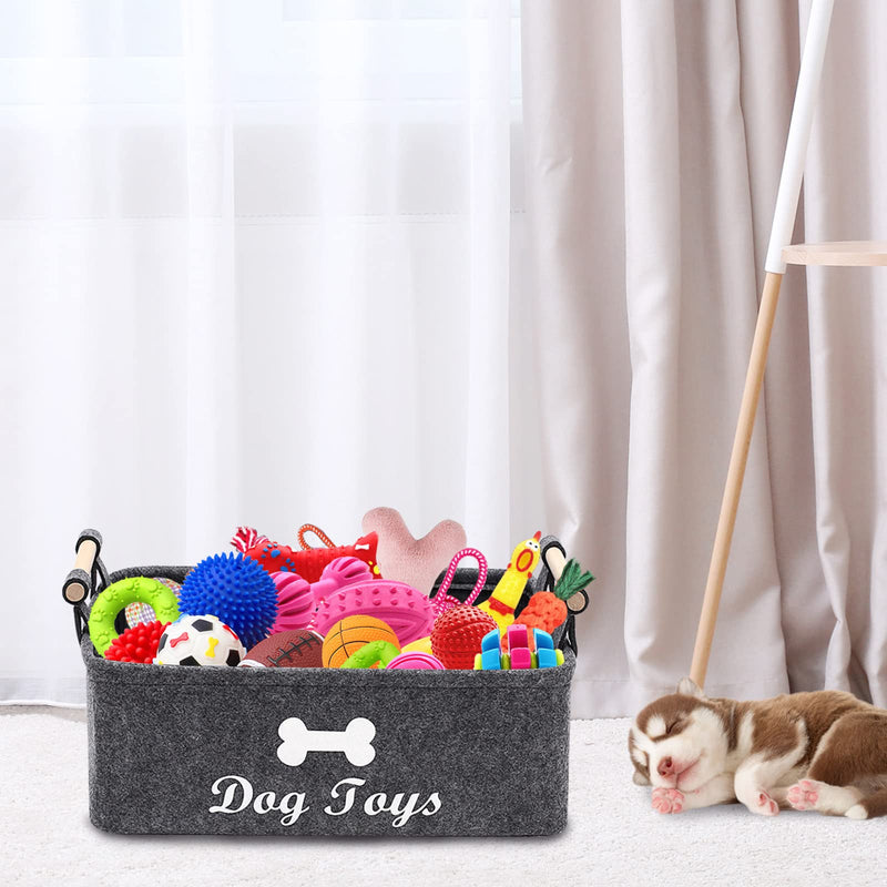 Geyecete Dog Toys Storage Bins - with Wooden Handle, Collapsible Pet Supplies Storage Basket Pet Supplies Storage Basket/Bin Kids Toy Chest Storage Trunk Gray - BeesActive Australia