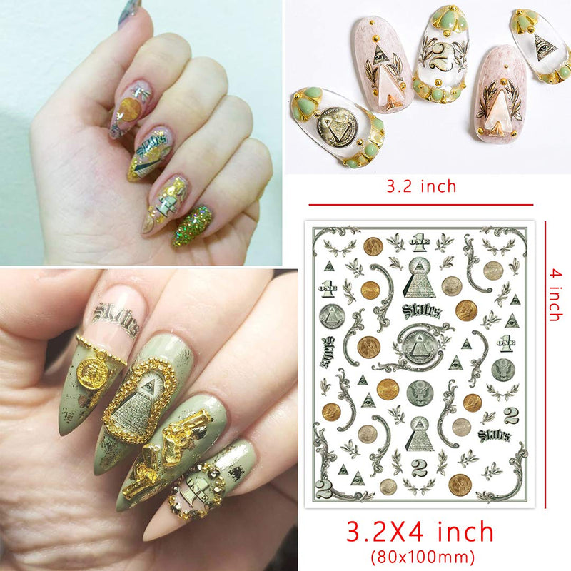 4 Sheets Nail Art Decals of 100 Dollar Sign Bill Nail Accessories Paper Money Design Treasure Currency Nail Stickers Tip Dollar Designs - BeesActive Australia