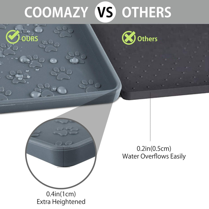 Coomazy Dog Cat Pet Feeding Mat, Silicone Waterproof Food Mat 0.4inch Raised Edges, Nonslip Pet Placemat Bowl Tray to Stop Food Spills and Water Messes Out to Floor M: 48x30cm/18.9x11.8in Grey - BeesActive Australia