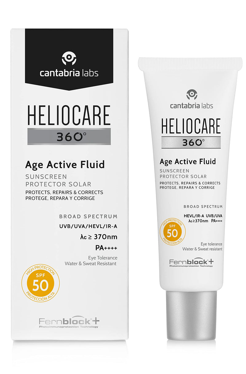 Heliocare 360° - Age Active Fluid, Sun Cream SPF50, Anti Ageing Protection, Water and Sweat Resistant, 50ml - BeesActive Australia