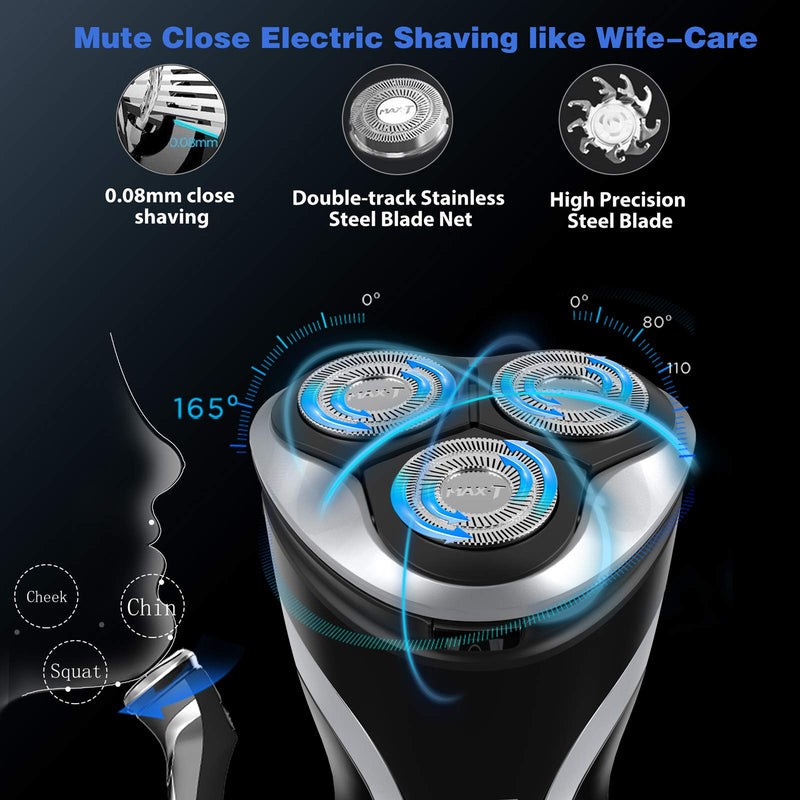 Electric Shaver for Men by MAX-T Series 3D ProSkin Rechargeable Wet Dry Electric Razor, Washable, Skin Protection, Cordless, Black - BeesActive Australia