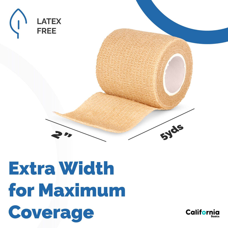 California Basics Non-Woven Self Adhesive Brown Bandage Wrap - 12 Pack - 2 Inches by 5 Yards Cohesive Bandage for All Sports, Breathable Athletic Tape for Wrists, Knee and Ankle 2 Inch 12 Pack - BeesActive Australia