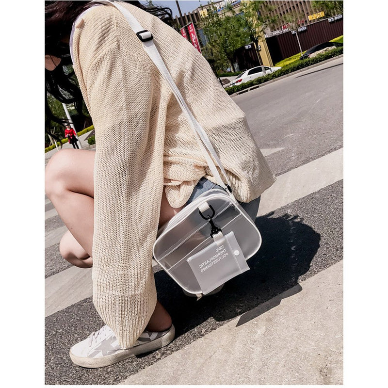 Enkrio Mini Clear Cross Body Messenger Shoulder Bag Zippered Tote Bag PVC Transparent Purse Adjustable Strap Handbag Clutch Matte for Women Men Students - BeesActive Australia