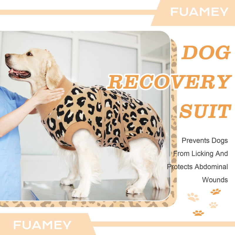 FUAMEY Dog Recovery Suit,Pet Body Suits After Surgery,Lepard Printed Spay Suit for Female Dog,Male Dogs Surgical Neuter Suit,Dog Onesie Alternative to Cone E-Collar,Pet Abdominal Anti Licking Shirt M(Chest:19-23in) brown - BeesActive Australia