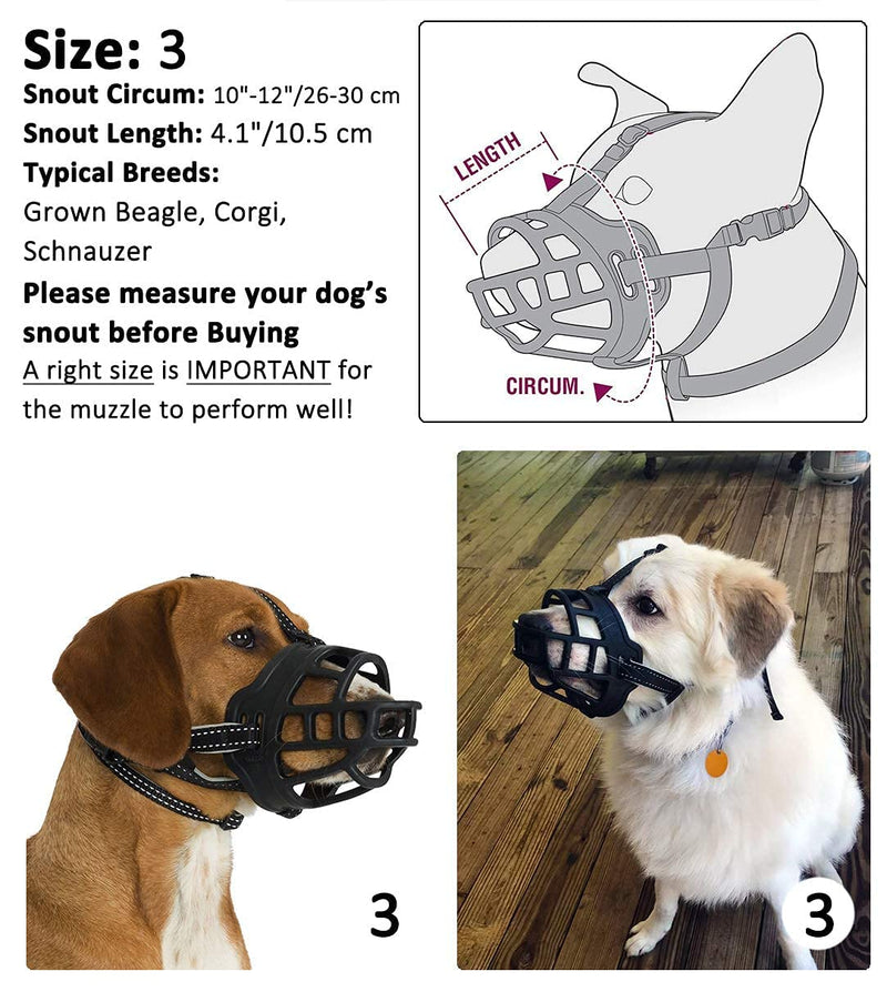 Dog Muzzle,Soft Basket Silicone Muzzles for Dog, Best to Prevent Biting, Chewing and Barking, Allows Drinking and Panting, Used with Collar Black 3 (Snout 9¾-11") - BeesActive Australia