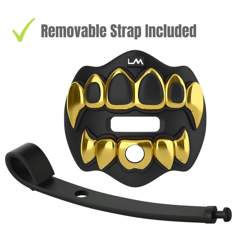 Loudmouth Football Mouth Guard | 3D Chrome Grillz Adult & Youth Mouth Guard | Mouth Piece for Sports | Maximum Air Flow Mouth Guards | Lip and Teeth Protector 3D Grillz - Chrome Black / Gold - BeesActive Australia