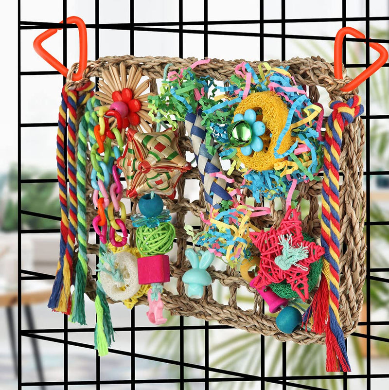 YIXUND Bird Toys Bird Foraging Toys for Parakeets Cockatiel Conures Lovebirds Bird Foraging Shredding Seagrass Wall with Various Toys for Birds - BeesActive Australia