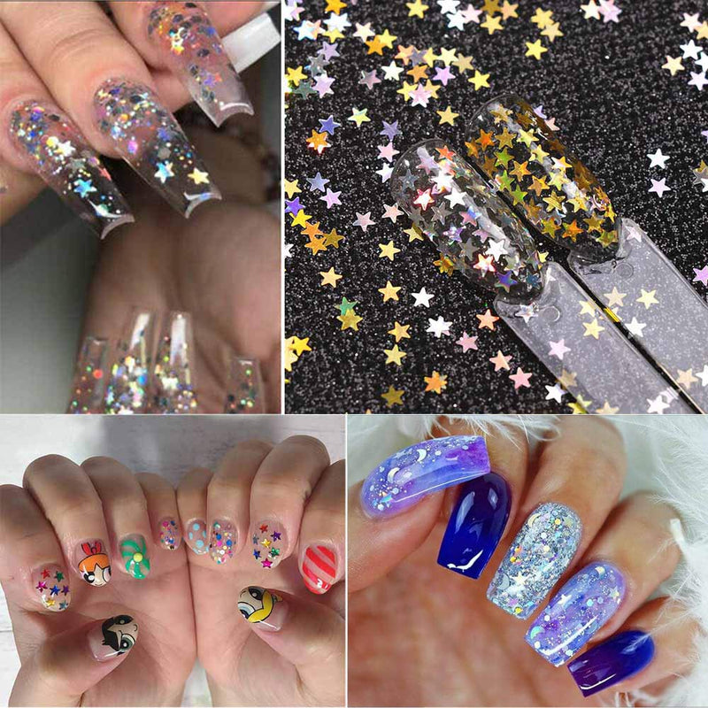 EBANKU Star Holographic Nail Glitter Sequins, 24 Boxes Colorful Stars Confetti Laser Glitter Nail Art Flakes Nail Glitter 3D Manicure Decals Nail Decoration - BeesActive Australia