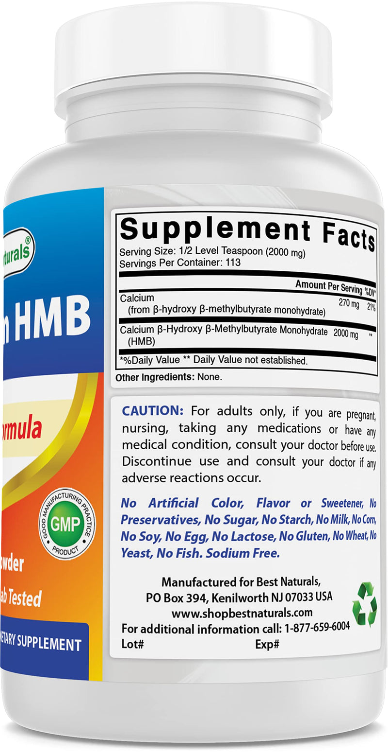Best Naturals HMB (Beta-Hydroxy Beta-Methylbutyrate) Pure Powder 8 OZ 8 OZ (Pack of 1) - BeesActive Australia