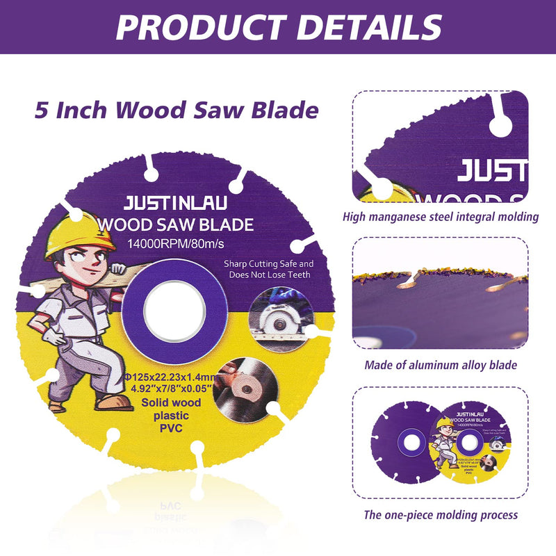 2Pcs Wood Cut Circular Saw Blade, Cutting Disc for Table Saws, Multifunctional Angle Grinder Blades Cutting Saw Blade for Woodworking, Rubber, Tire Cutting (5inch/125mm) 5inch/125mm - BeesActive Australia